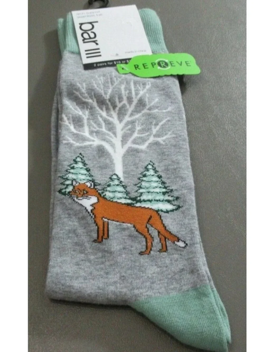 Bar III Men's 1-Pair Casual Novelty Socks, Gray Forest Fox, Shoe Size 7-12